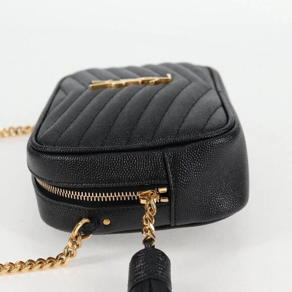 SAINT LAURENT Chain Lou Mini Shoulder Bag Leather Black Gold Auth yk18547A - Picture 3 of 16